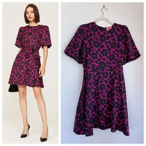 Kate Spade NY Rosy Garden Silk Blend Floral Dress in Fuschia Pink & Black Size 6